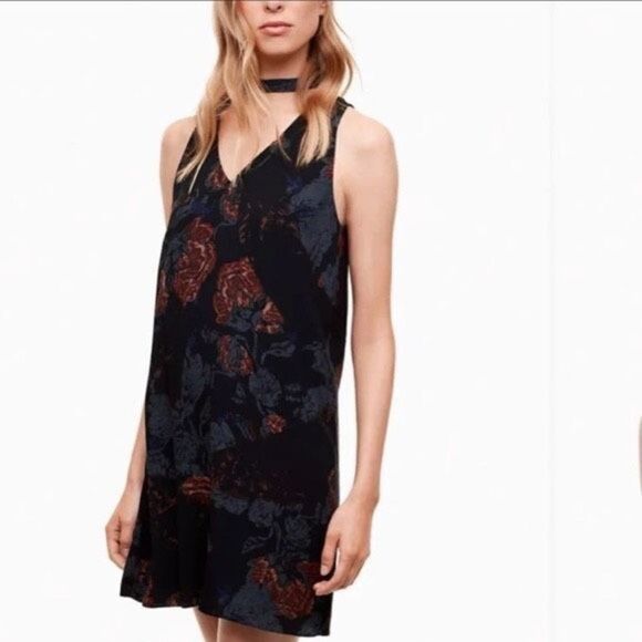 Wilfred Women's Shift Dress Floral Mini Sleeveless Viscose V Neck Navy Blue XXS - Picture 1 of 9